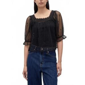Gap Sheer Tulle Embroidered Top NWT True Black Sz Medium